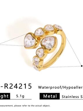 Gold Heart Cluster Ring with Clear Stones - R24215